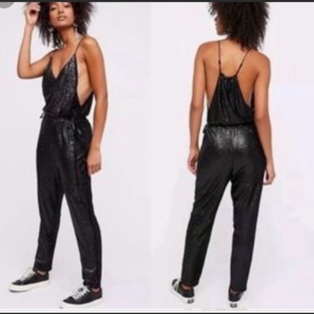 NWOT FP Black Sequin Jumpsuit